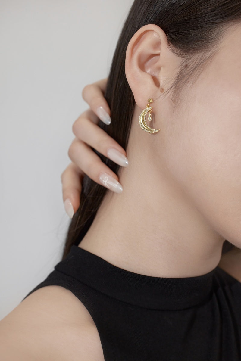 Asymmetrical Moon & Stars Earrings