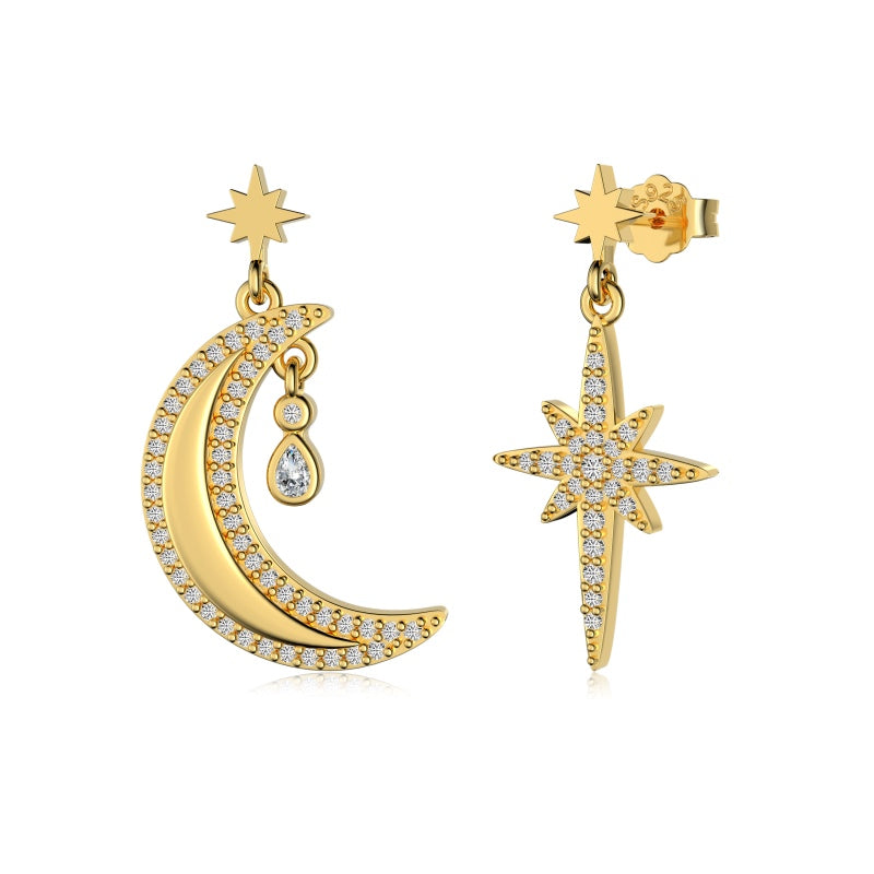 Asymmetrical Moon & Stars Earrings