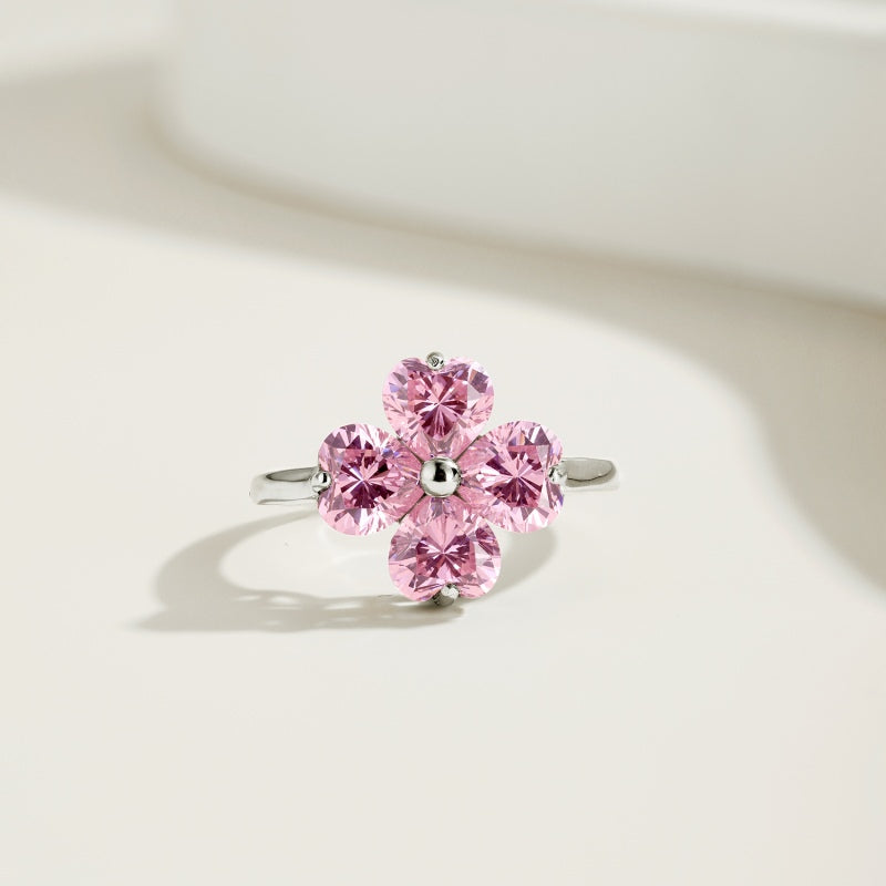 Pink Heart Clover Ring