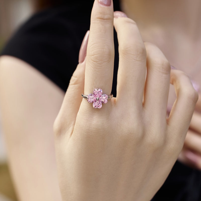 Pink Heart Clover Ring